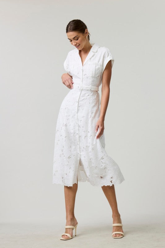 EB Luxe Elegant Lace Midi Shirt Dress