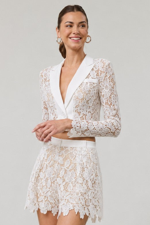 EB Luxe Lace Blazer & Scalloped Shorts Set