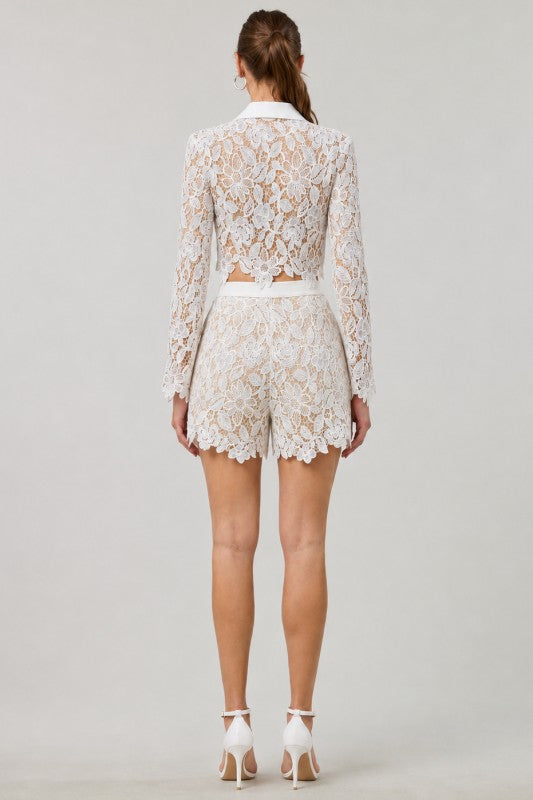EB Luxe Lace Blazer & Scalloped Shorts Set
