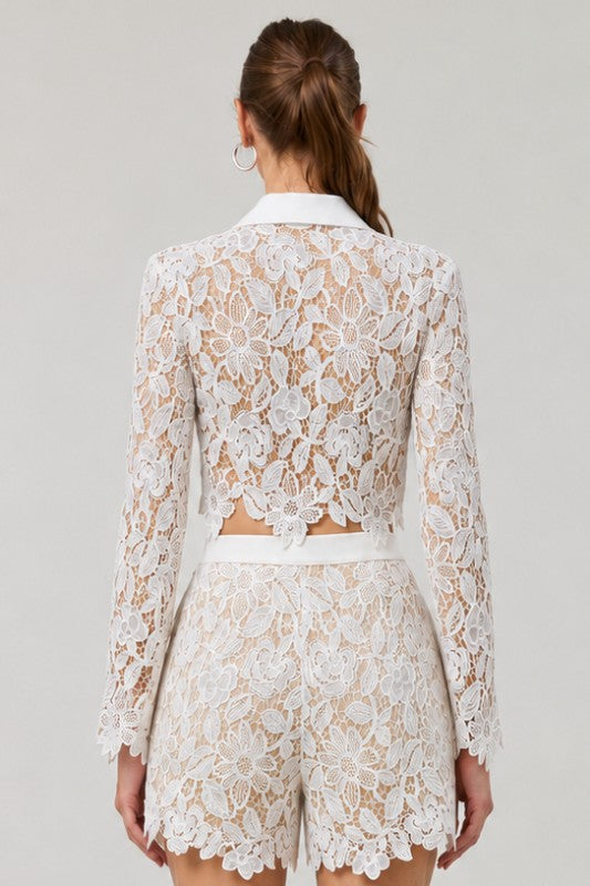 EB Luxe Lace Blazer & Scalloped Shorts Set