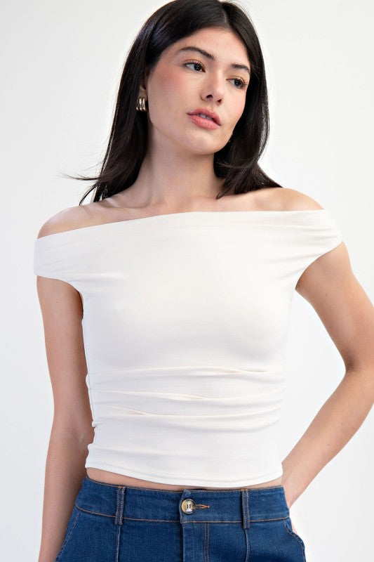 Edit By Nine  Off Shoulder Ruched Knit Top