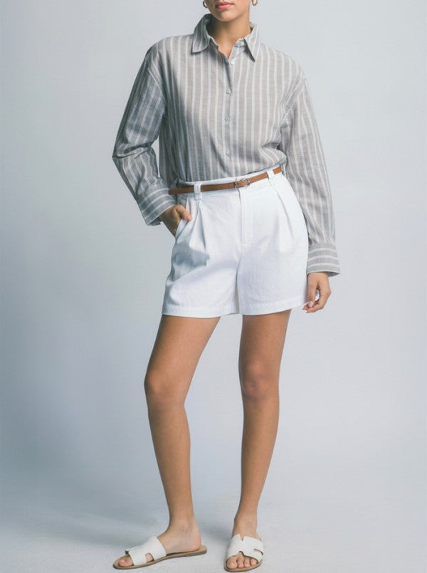 Love Tree High Waisted Leather Belt Related Shorts with Side Pockets