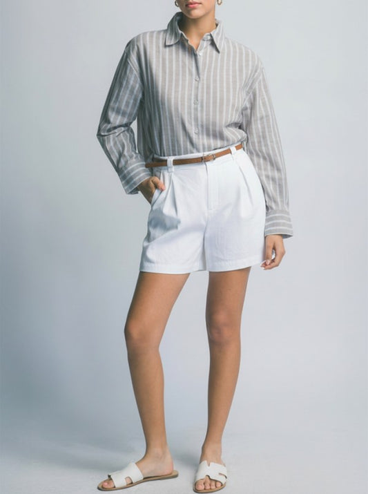 Love Tree High Waisted Leather Belt Related Shorts with Side Pockets