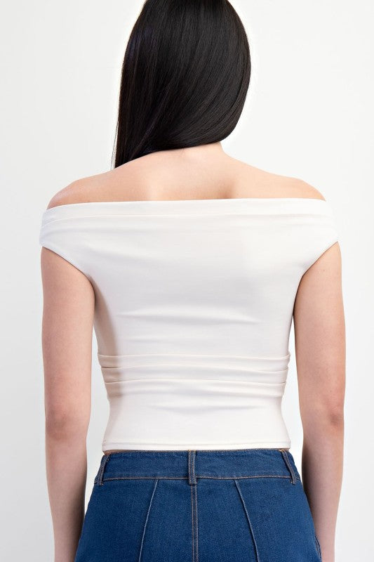 Edit By Nine  Off Shoulder Ruched Knit Top