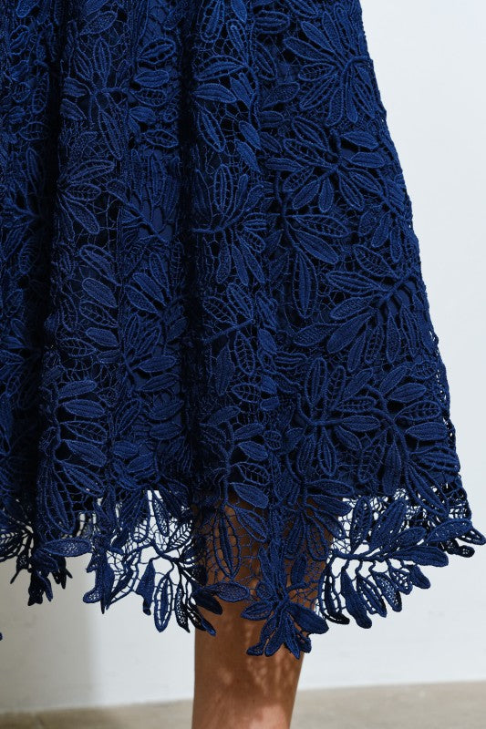 Ina Floral Lace Belted Sleeveless Midi Dress