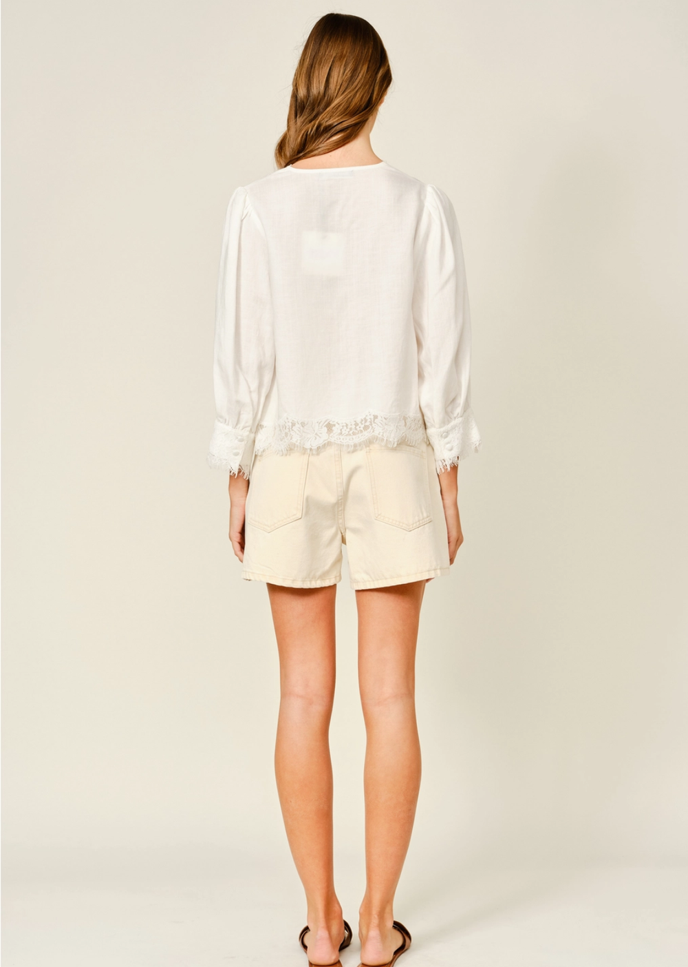 Aaron & Amber Lace Inser Linen Top