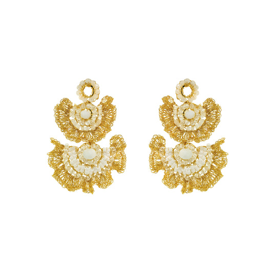 Lavish Earrings White Mix Lia Chandelier Handmade Crochet
