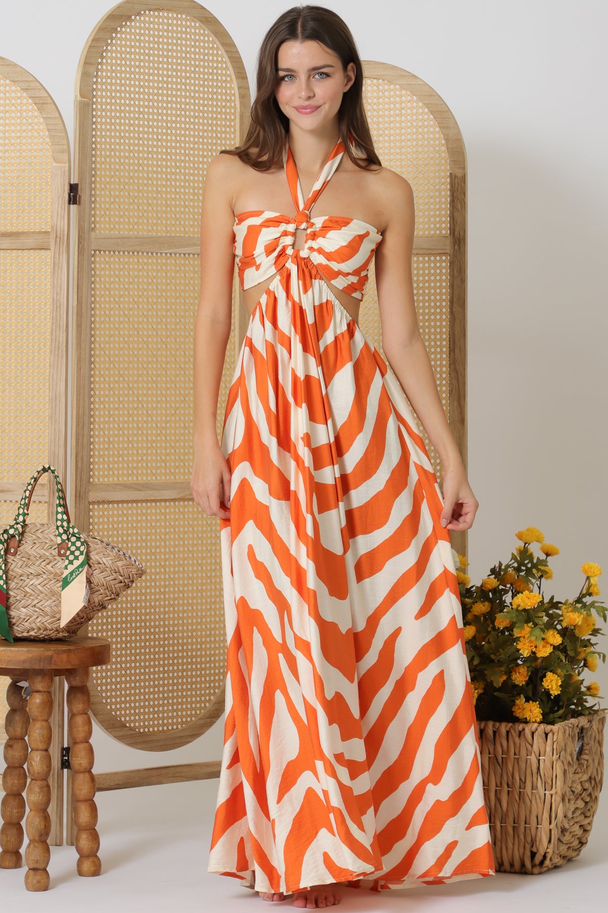 Aaakaa Tie Back Neck Cut-out Elastic Waisted Maxi Dress