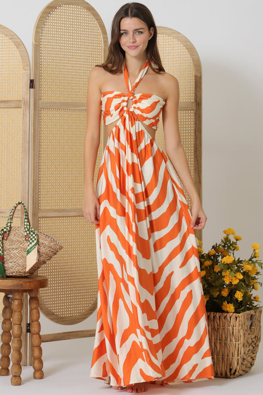 Aaakaa Tie Back Neck Cut-out Elastic Waisted Maxi Dress