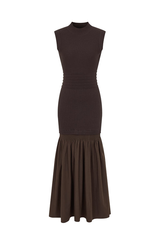 River Mock- Neck Drop-Waist Sweater Midi Dress