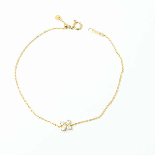 18K Yellow Gold Clover Like Diamond Pendant Bracelet