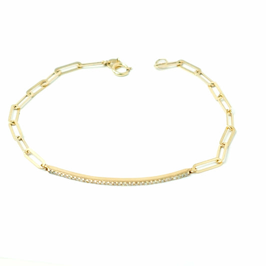 14K Yellow Gold Paperclip Tennis Bar Bracelet