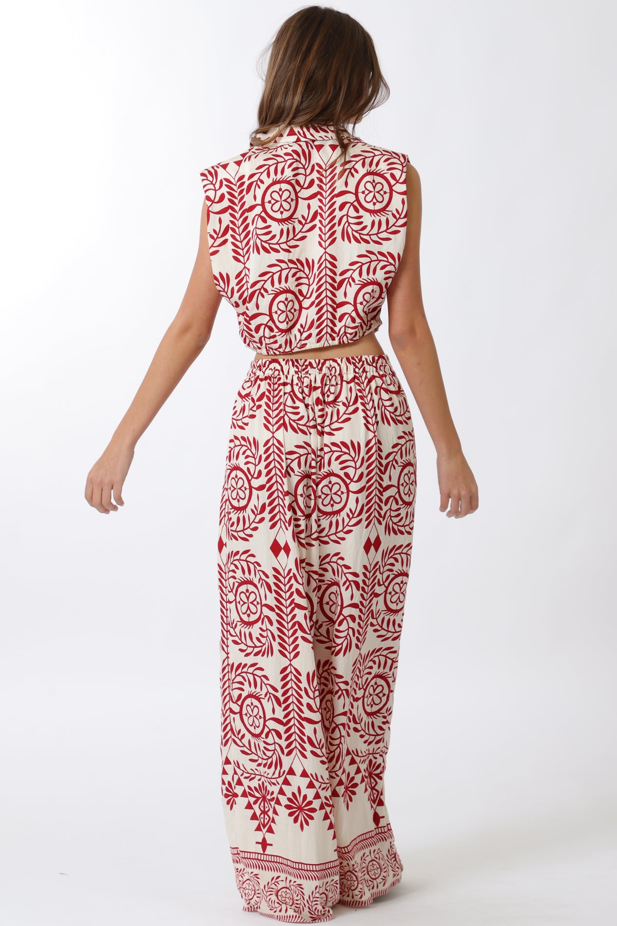 Aakaa Shoulder Pad Button Top & Long Pants Set