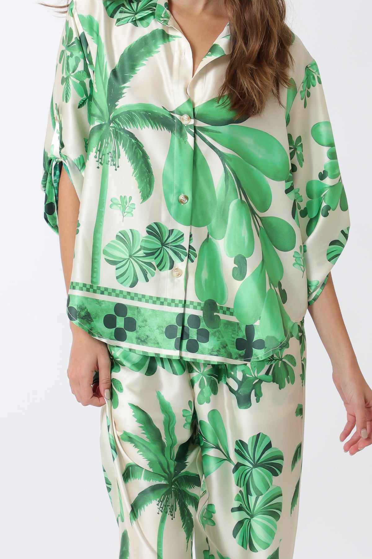 Aakaa Kimono V-neck Top and Long Pants Set