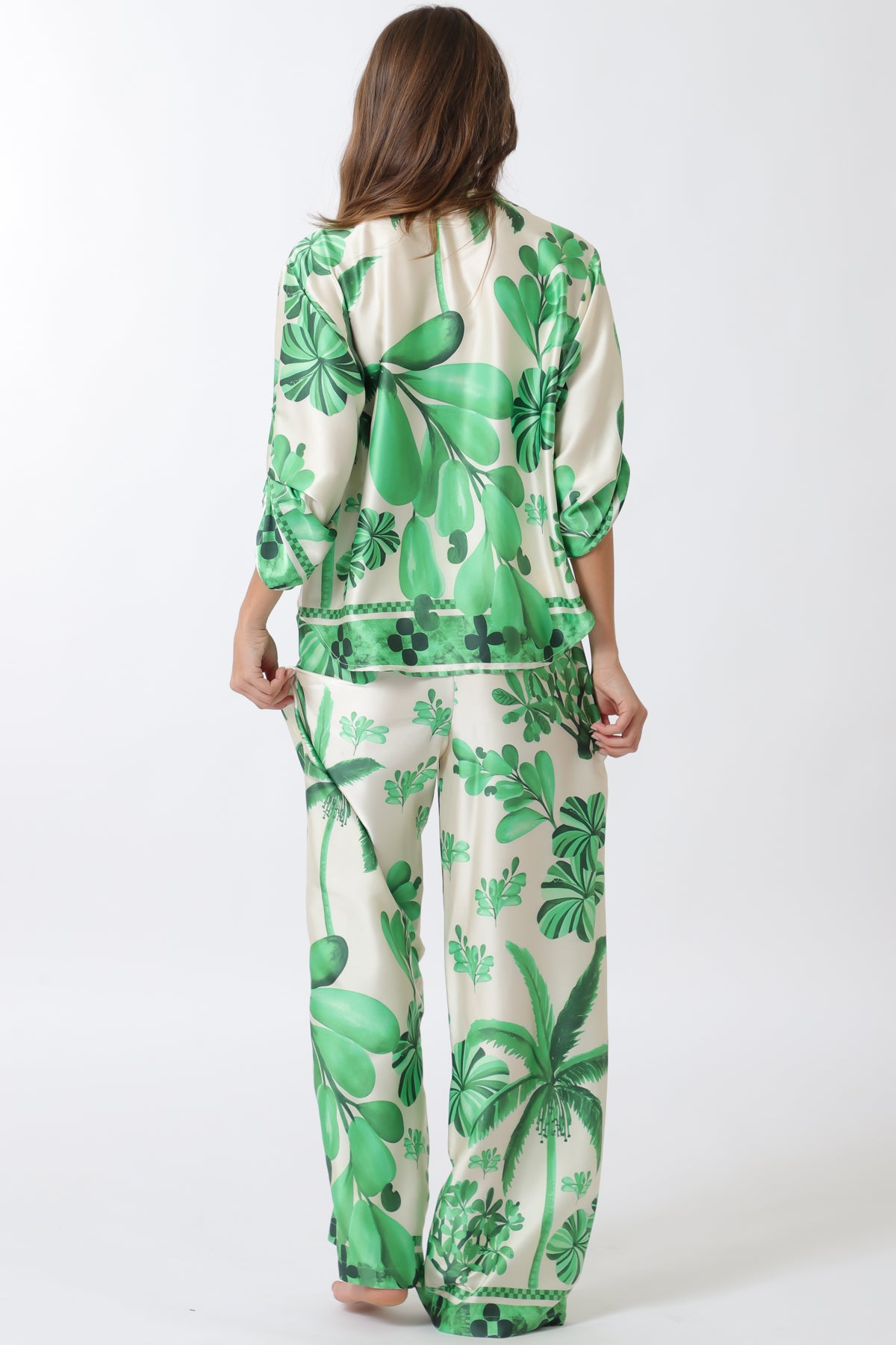 Aakaa Kimono V-neck Top and Long Pants Set