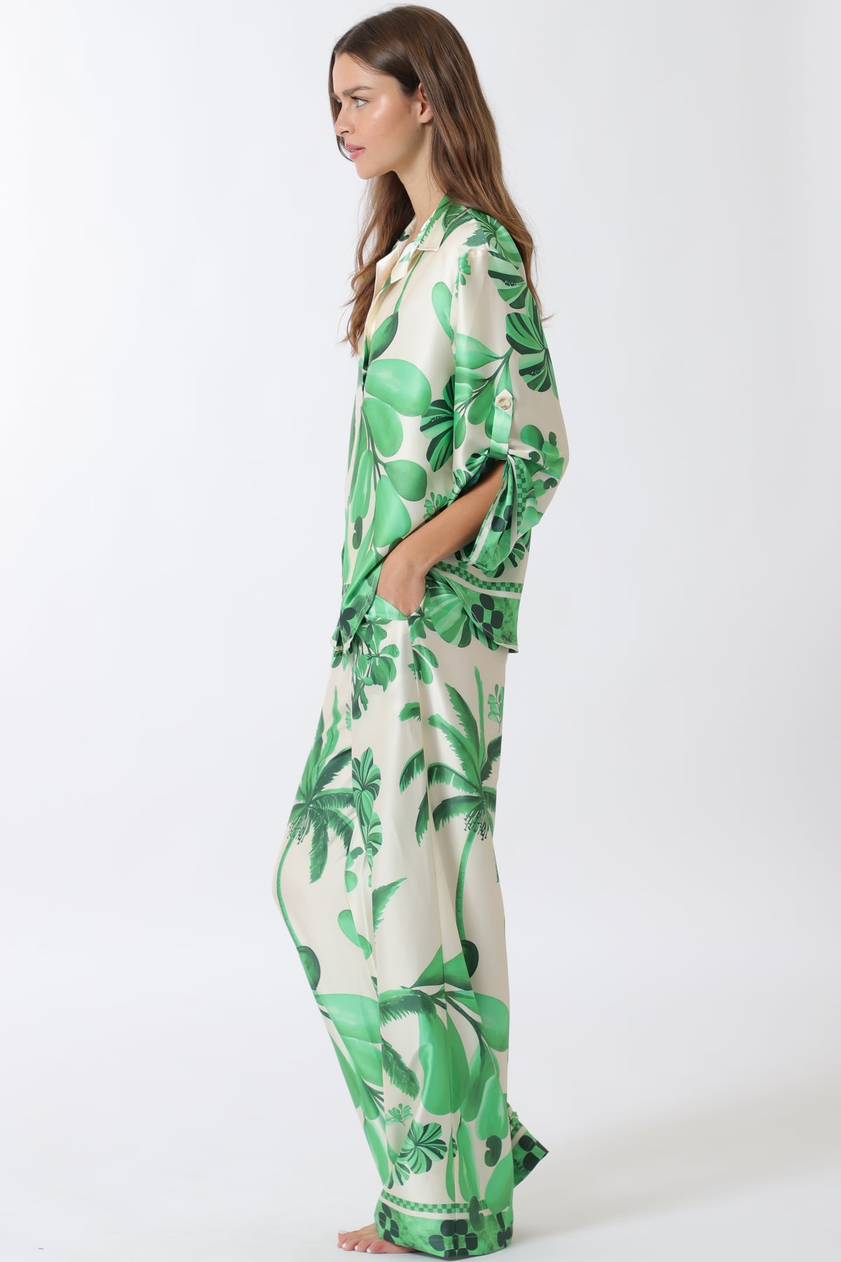 Aakaa Kimono V-neck Top and Long Pants Set