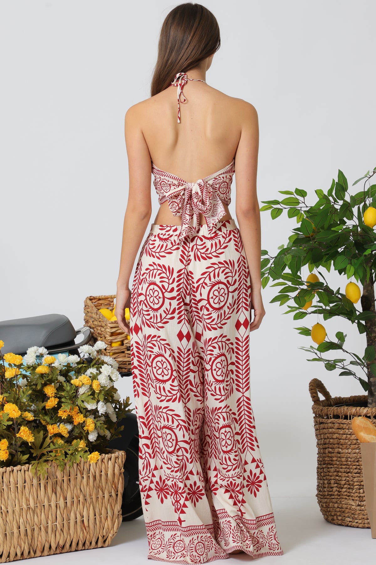 Aakaa Halter Elastic Smocked Top & Elastic Back Waisted Pants Set