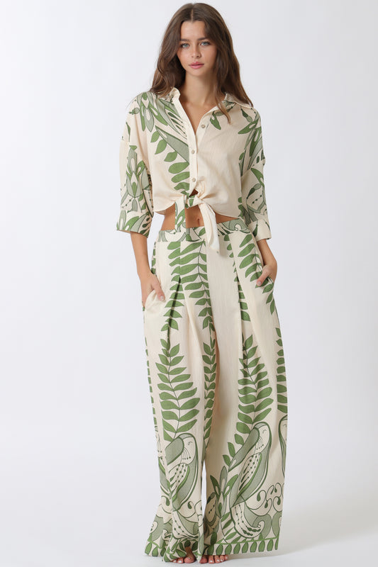 Aakaa Sleeve Shirt Top and Long Pants Set