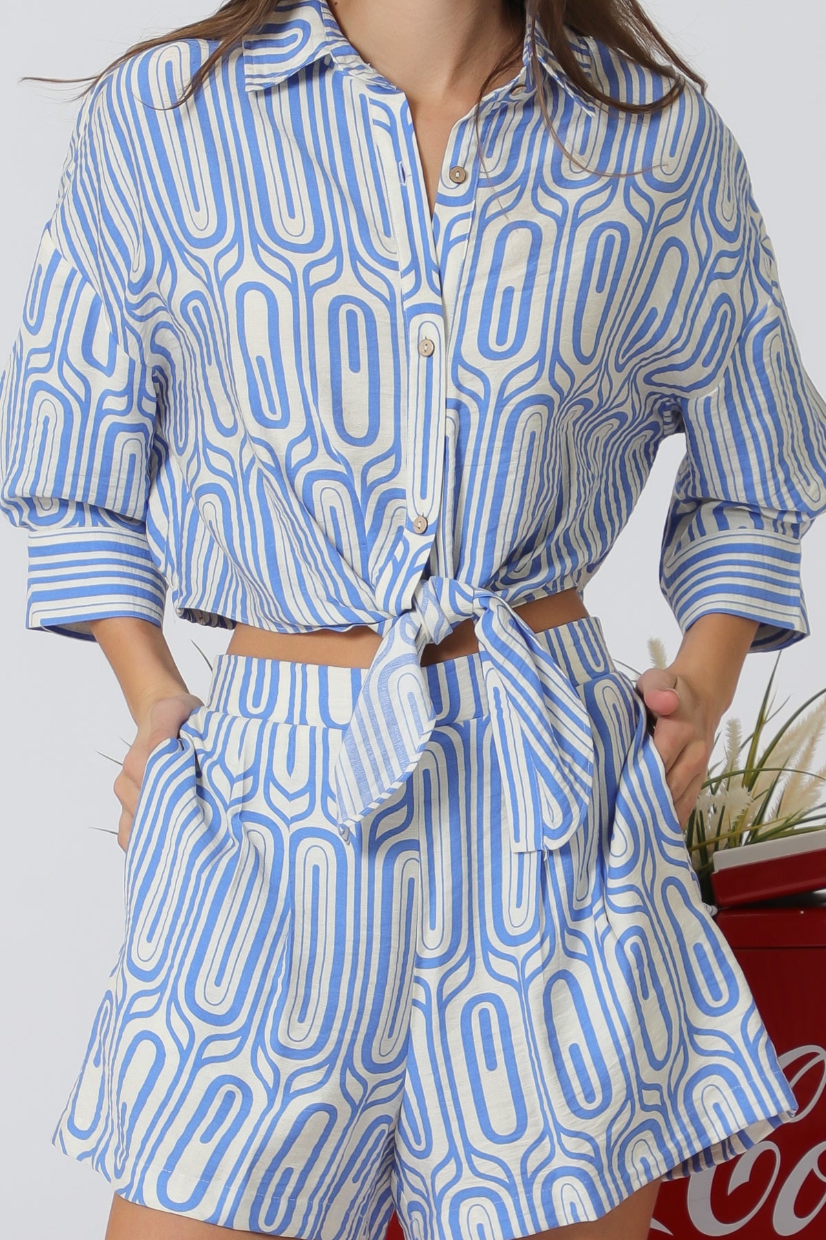 Aakaa Sleeve Shirt Top and Shorts Set