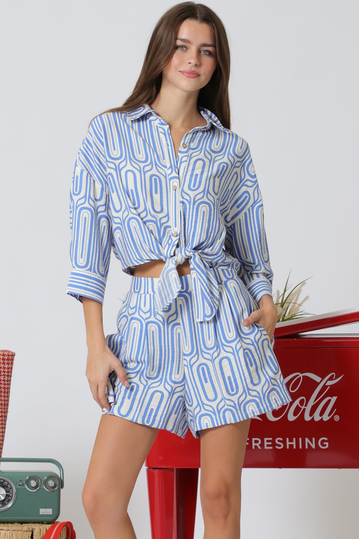Aakaa Sleeve Shirt Top and Shorts Set
