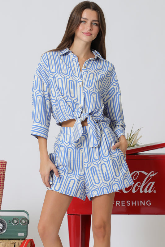 Aakaa Sleeve Shirt Top and Shorts Set