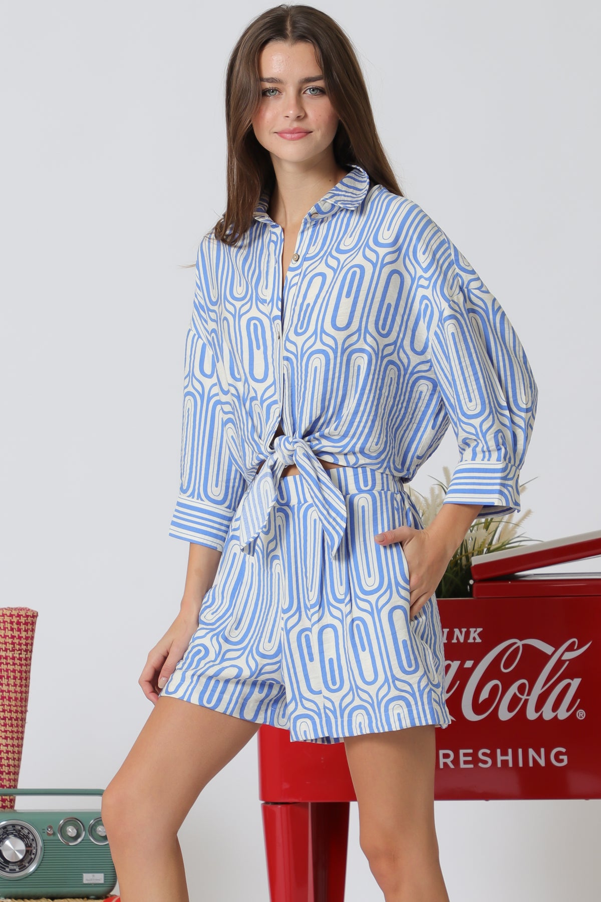 Aakaa Sleeve Shirt Top and Shorts Set