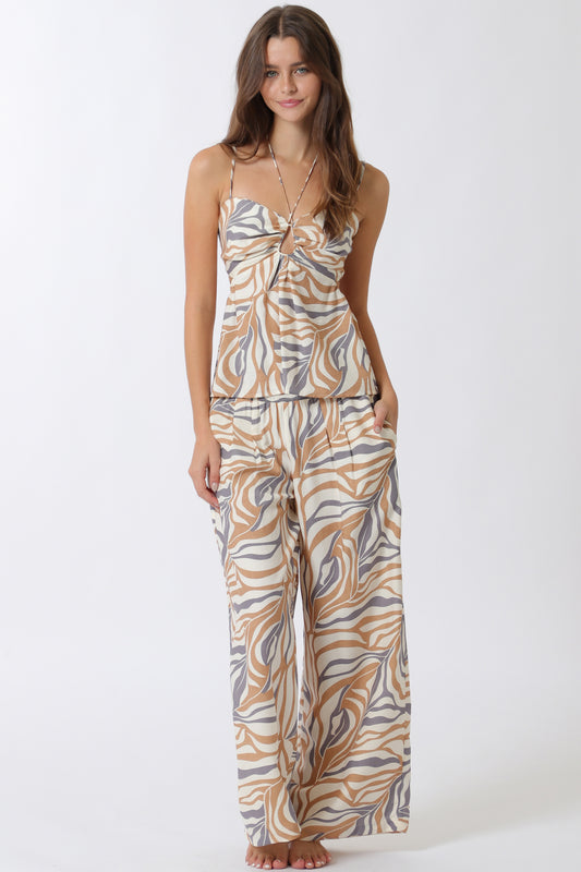 Aakaa Thin Adjustable Strap Top & Elastic Waisted Long Pants Set