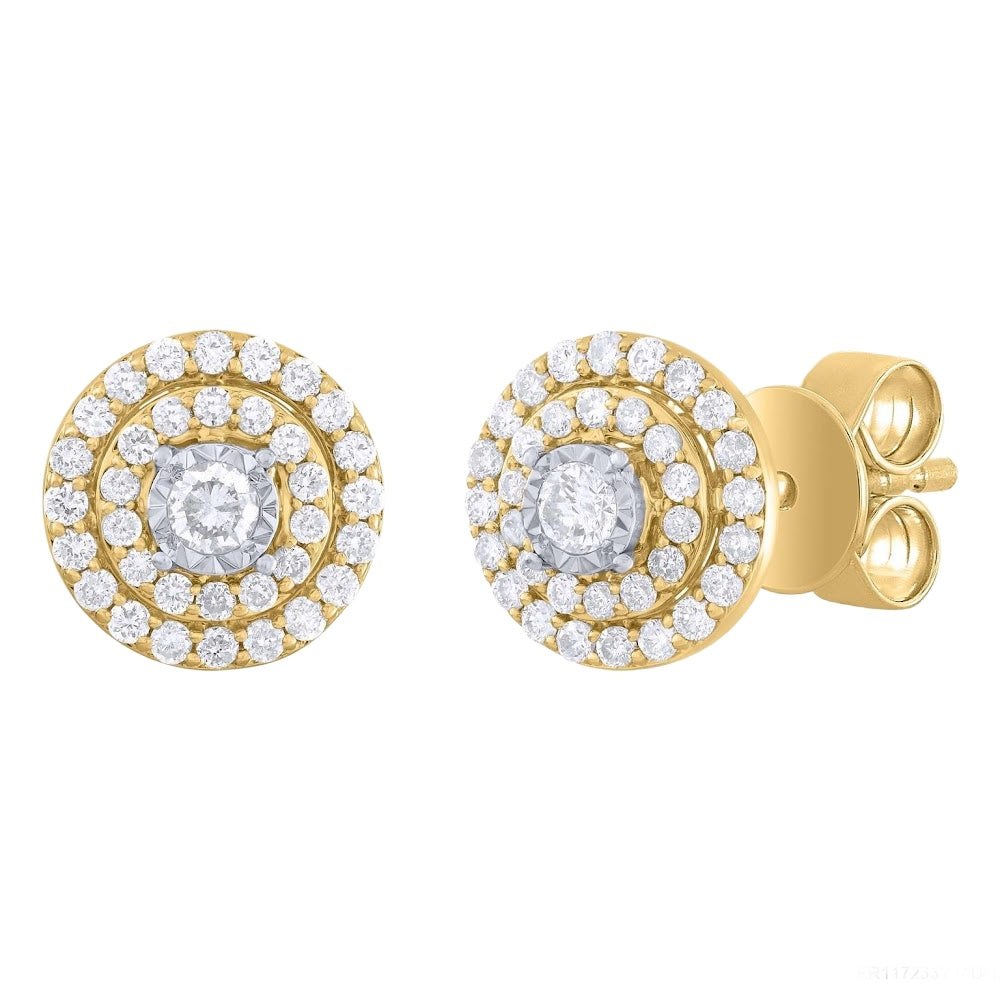 14K yellow Gold Round Diamond Earrings POS