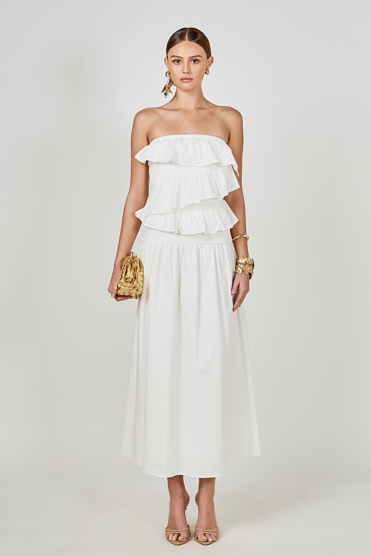 Endless Rose Strapless Ruffle Midi Dress