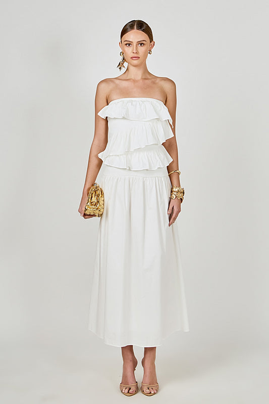 Endless Rose Strapless Ruffle Midi Dress