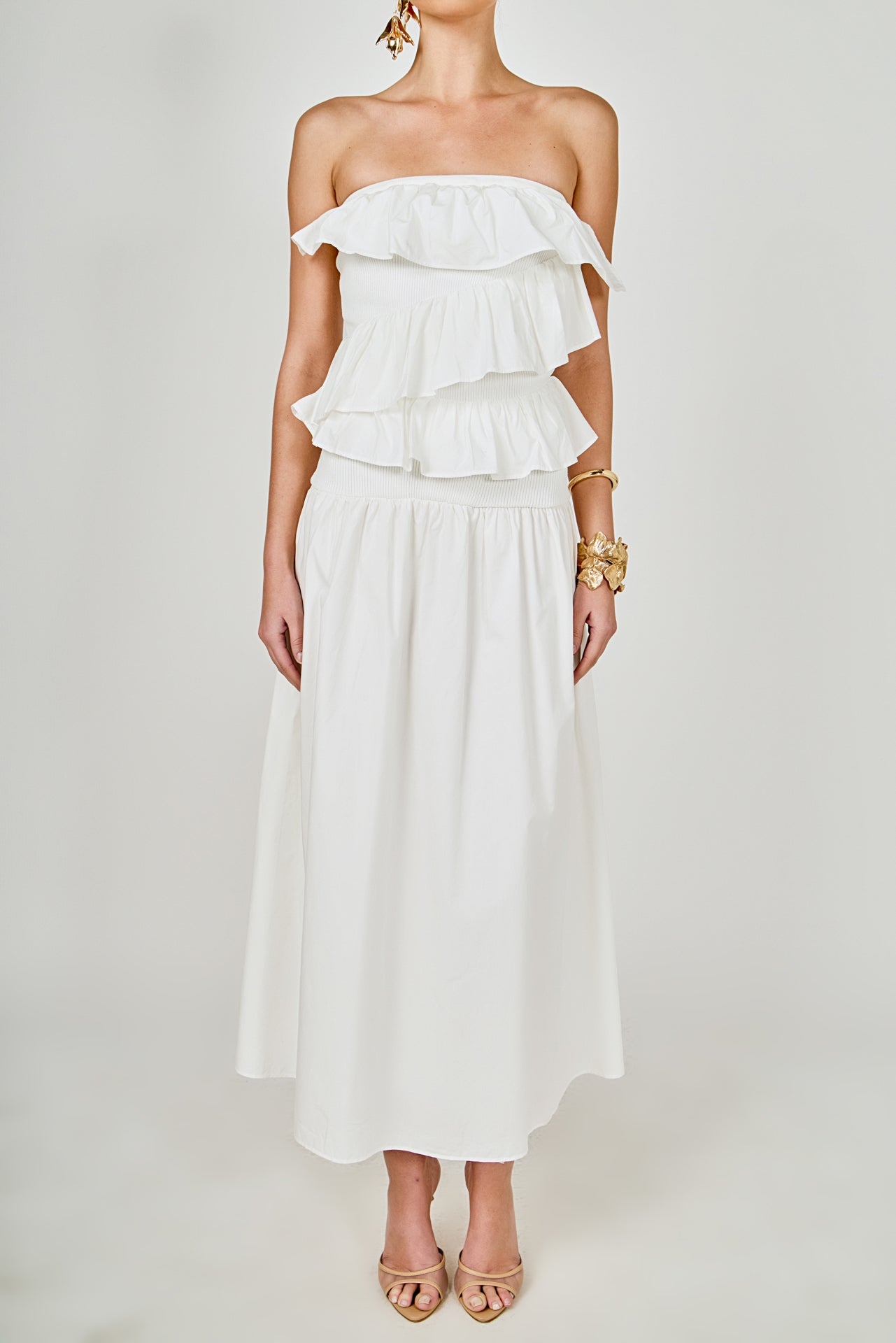 Endless Rose Strapless Ruffle Midi Dress