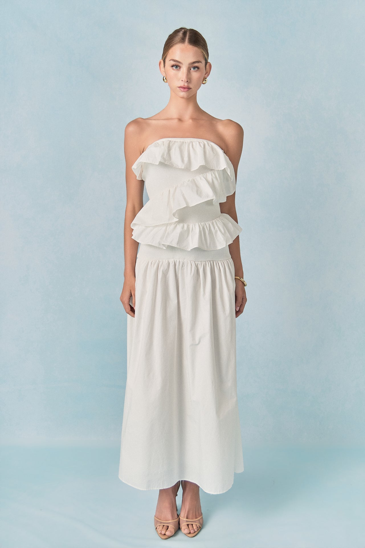 Endless Rose Strapless Ruffle Midi Dress