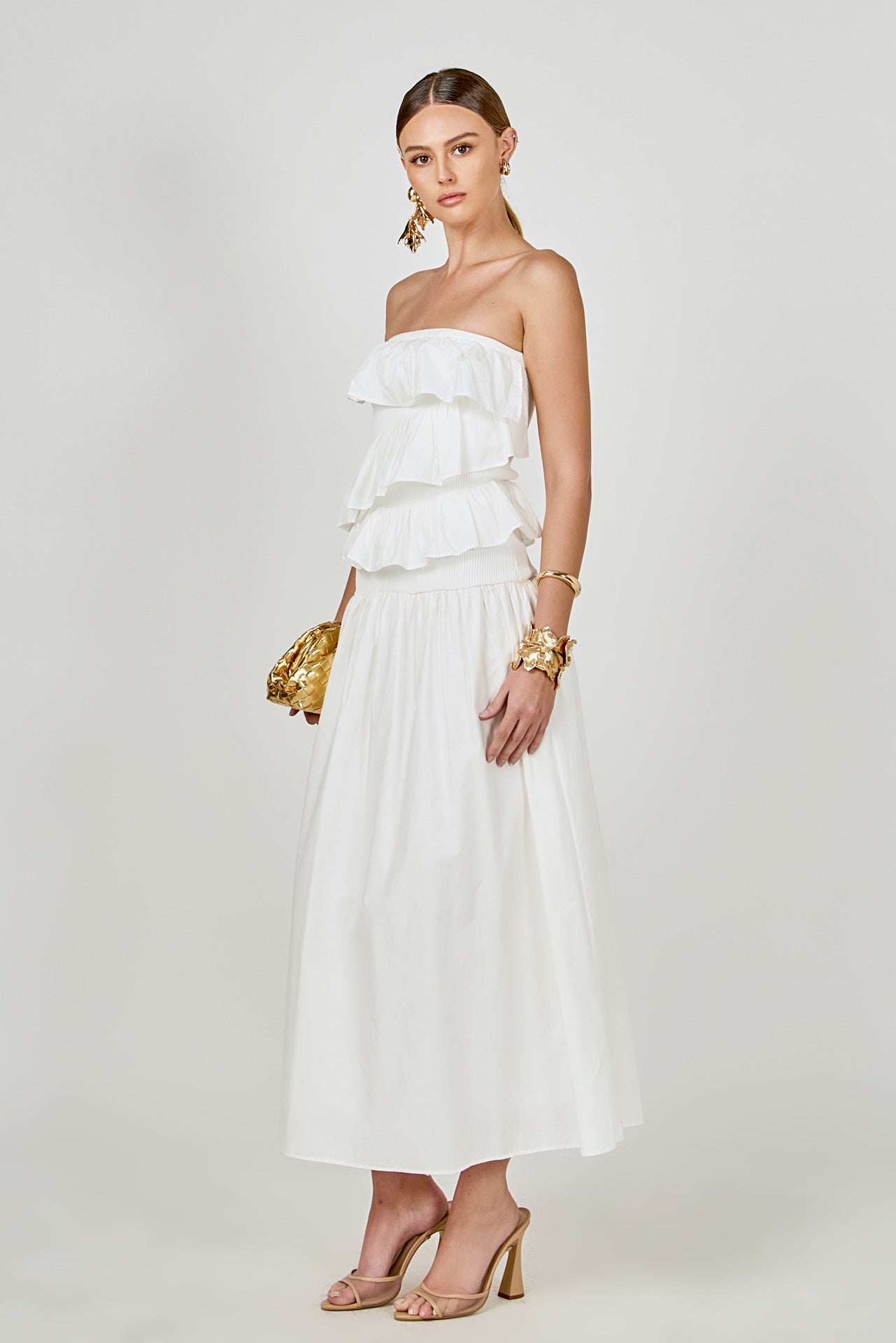 Endless Rose Strapless Ruffle Midi Dress