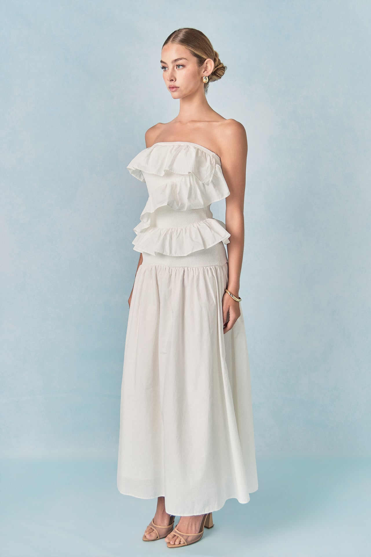 Endless Rose Strapless Ruffle Midi Dress