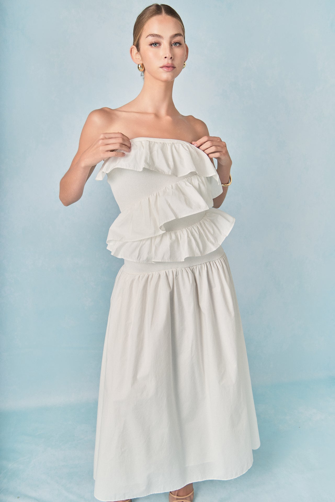 Endless Rose Strapless Ruffle Midi Dress