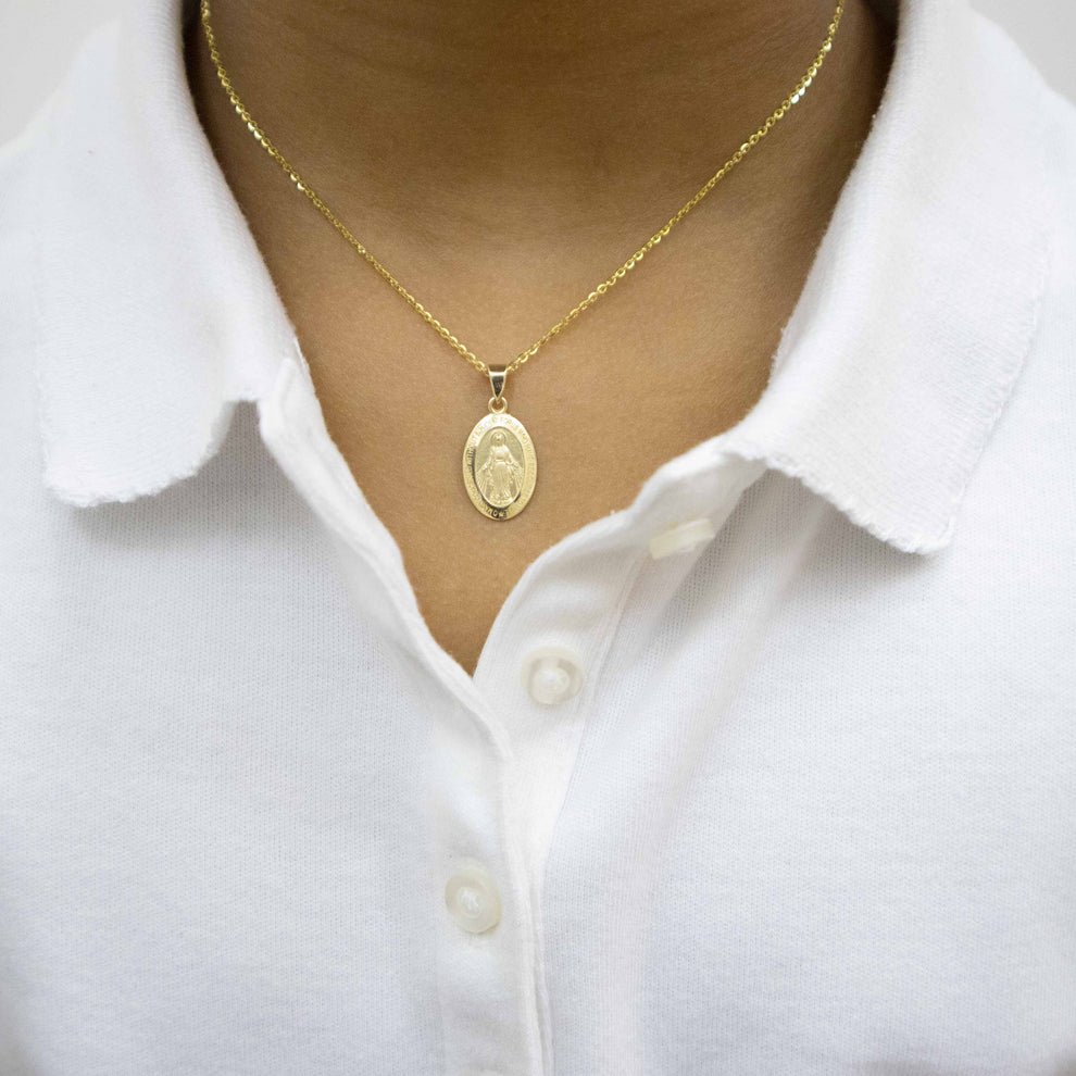 14K Yellow Gold Virgin Mary Pendant PC42