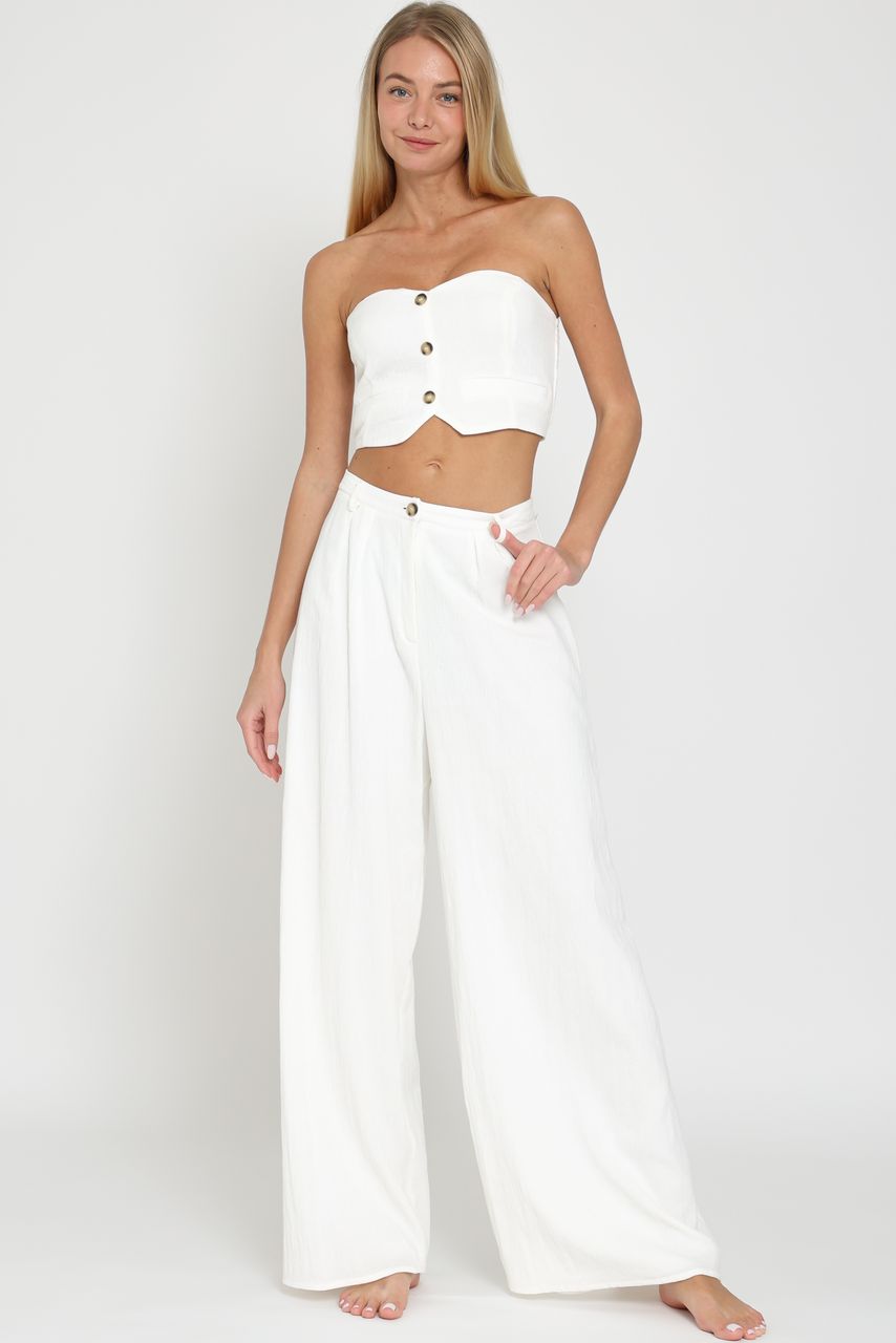 Aakaa Elegant Two-Piece Set - Strapless Button-Front Top & Wide-Leg Pants set