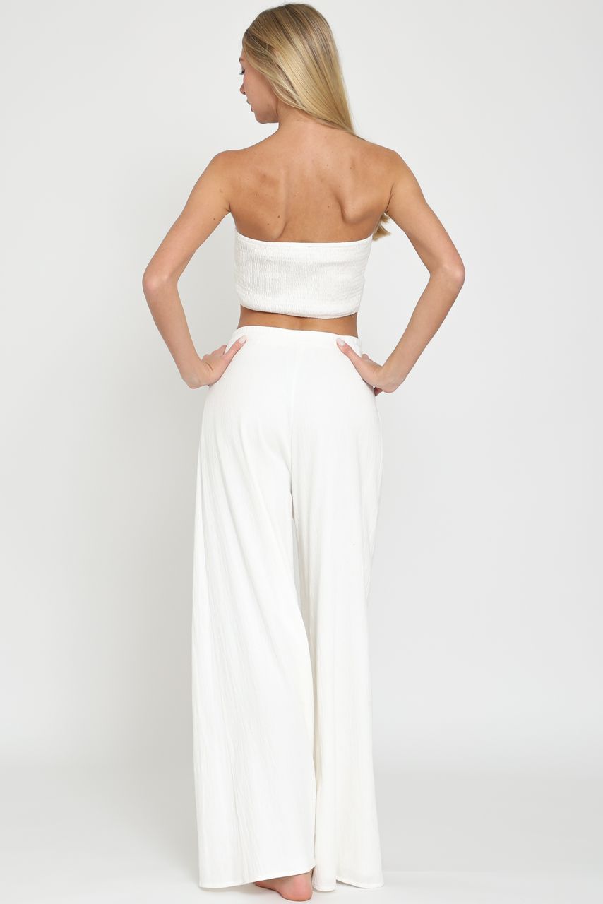 Aakaa Elegant Two-Piece Set - Strapless Button-Front Top & Wide-Leg Pants set