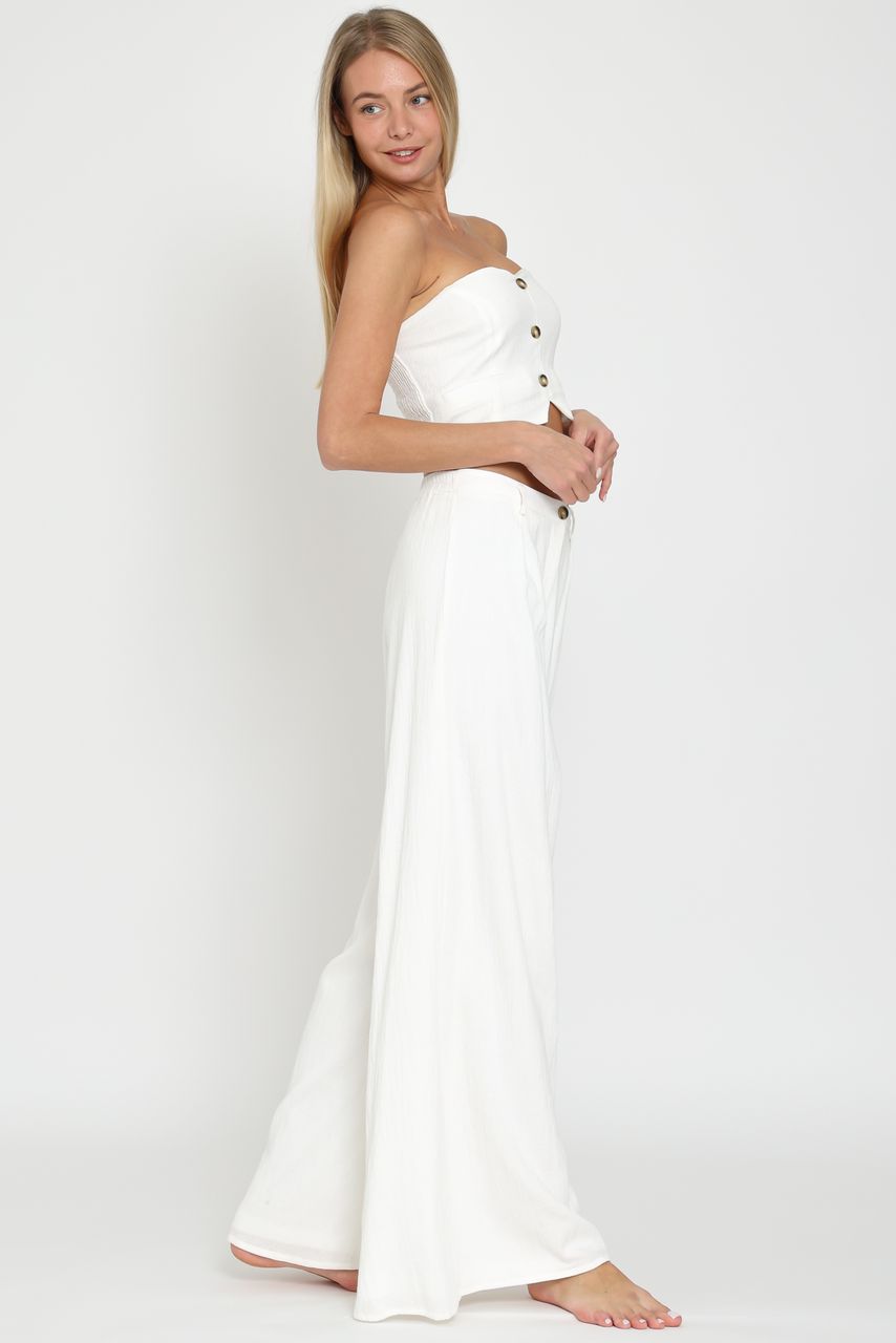 Aakaa Elegant Two-Piece Set - Strapless Button-Front Top & Wide-Leg Pants set