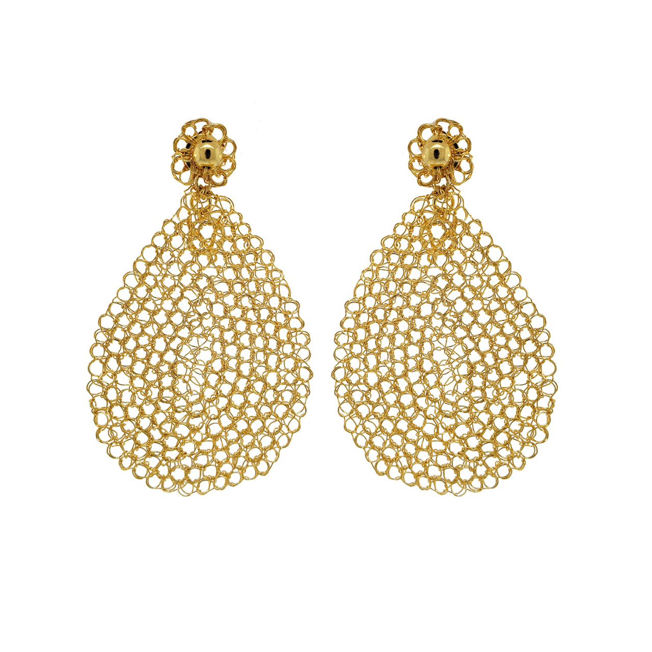 Lavish Earrings Gold Iris Handmade Crochet