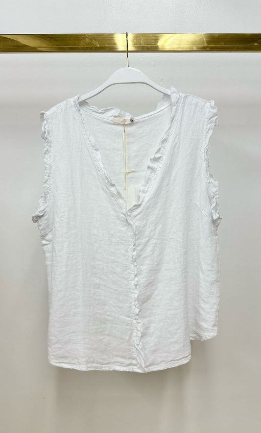 Milio Milano Ruffle Edge Detail Linen Sleeveless Top