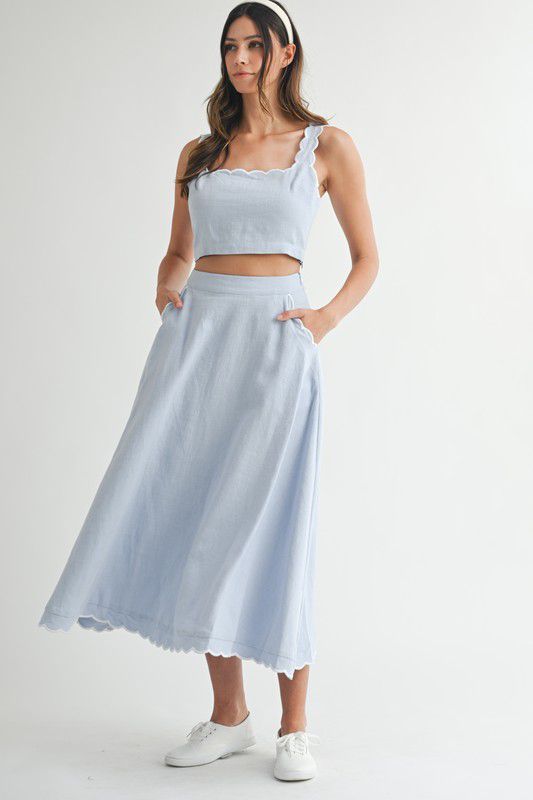 Mable Scalloped Crop Top and Midi Skirt Set