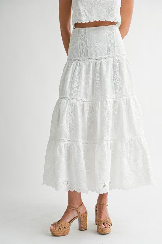 Mable Embroidered Top and Midi Skirt Set