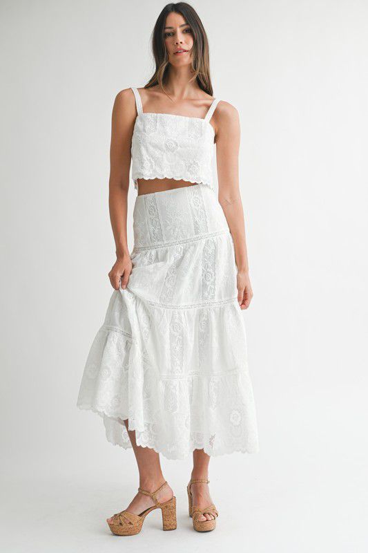 Mable Embroidered Top and Midi Skirt Set
