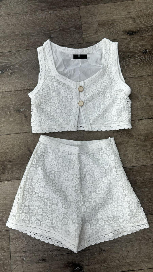 On Twelfth Embroidered Crop Top with Short Set