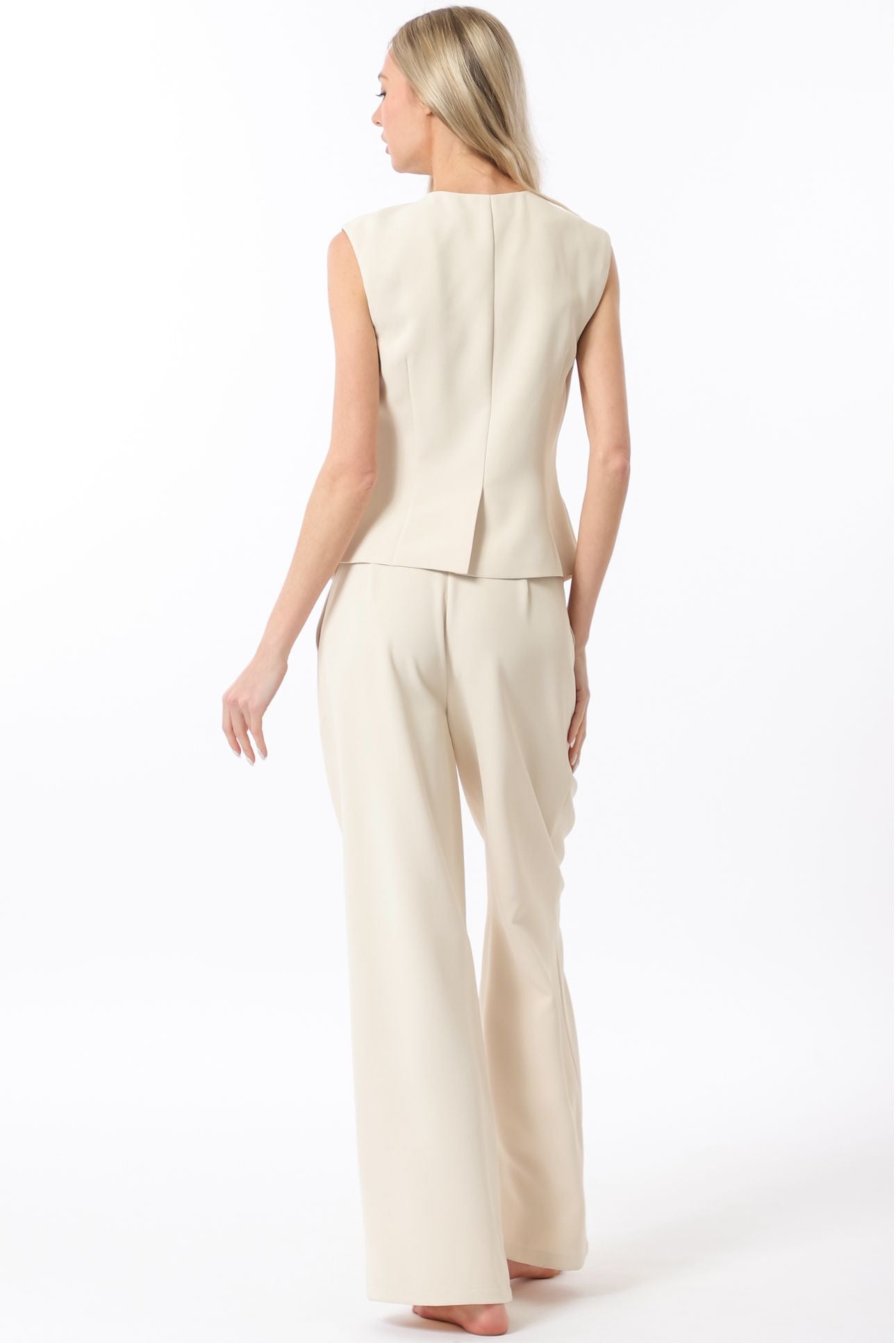 Aakaa Sleeveless Button Down Top & High Waisted Long Pant Set