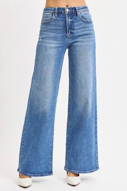 Risen High Rise Wide Leg Jeans Bottom