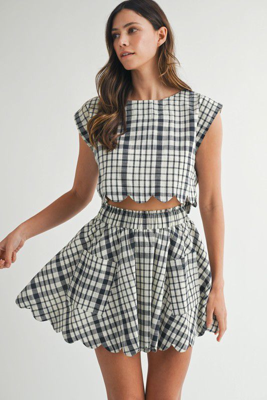 Mable Bold gingham plaid Top And Mini Skirt Set