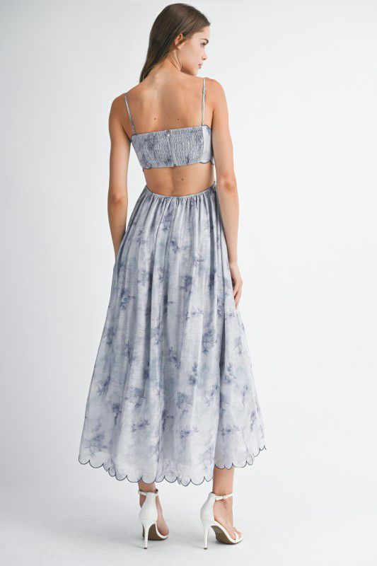 Mable Floral Print Contrast Scallop Edge Midi Dress