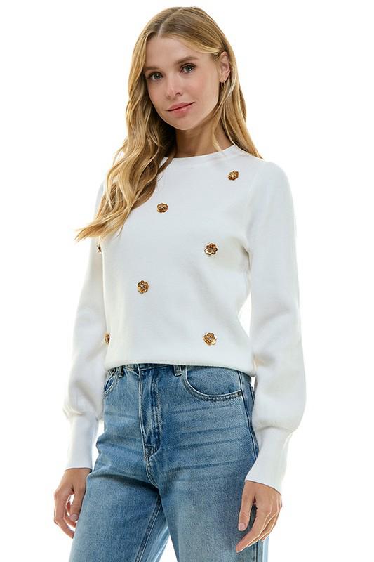 On Twelfth 3D Flower Sweater Top